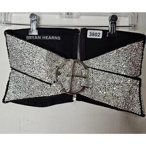 RARE Unique Bryan Hearns Bejeweled Criss Cross 90s Designer Belt with Zip Back